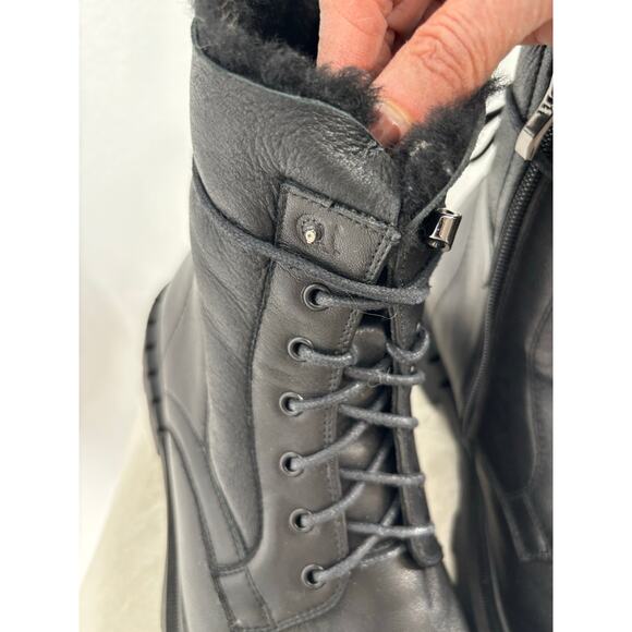 Steve Madden Eisen Black Leather Boots Mens Size 8 Combat Fur Lined Flaw main image 3